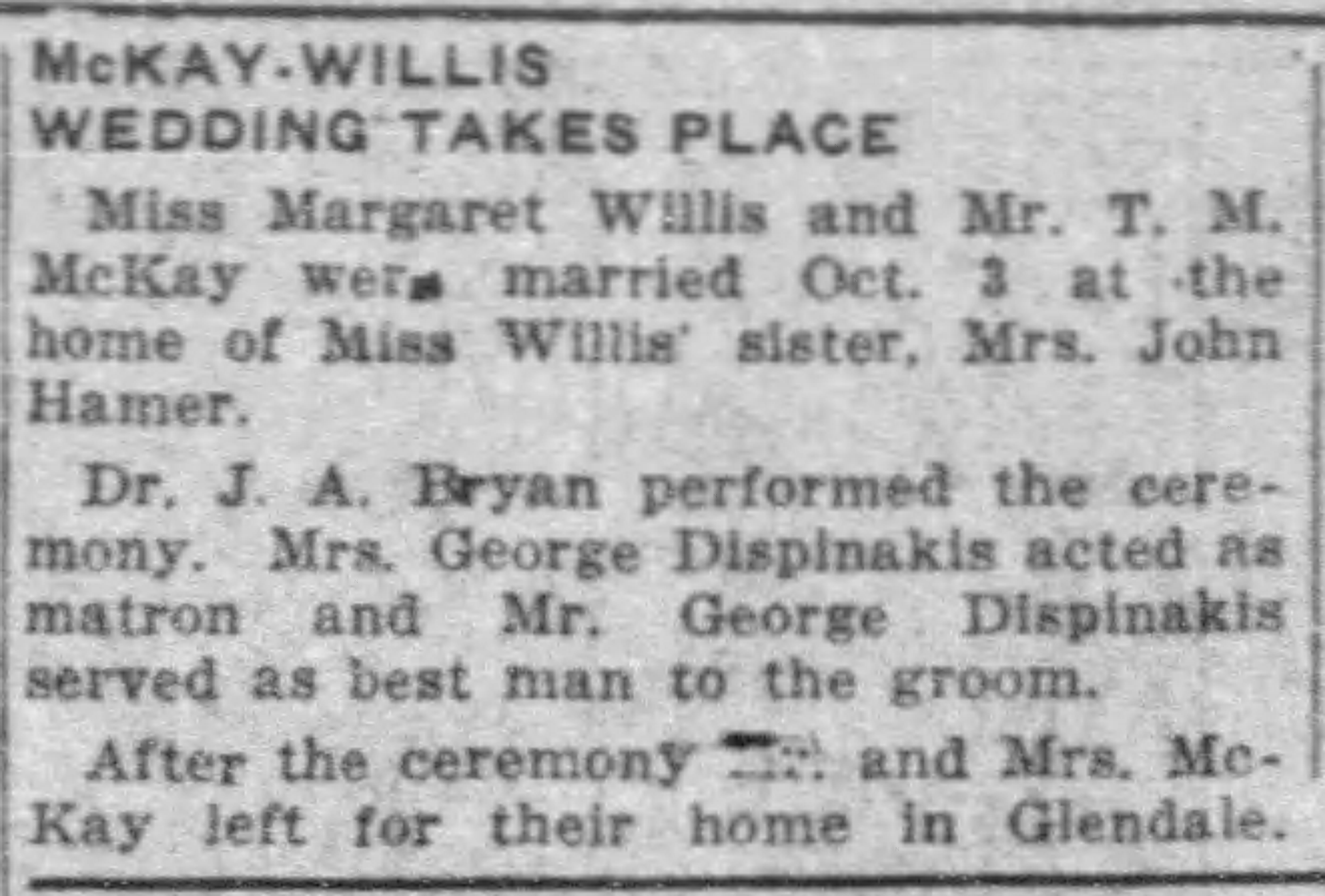 McKay-Wilson Wedding Takes Place